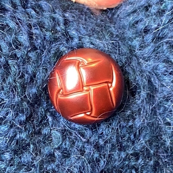 Yarnworks Blue Mohair Acrylic Blend Button Down Textured Knit V Neck Cardigan L - Picture 5 of 12